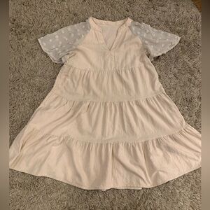 SHEIN Cream Midi Dress with Sheer Sleeves